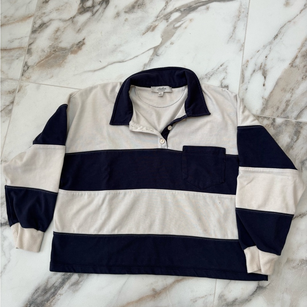 Atelier by Kirious Navy & Cream Rugby Stripe Pullover ✨ Preppy- Size S 💙